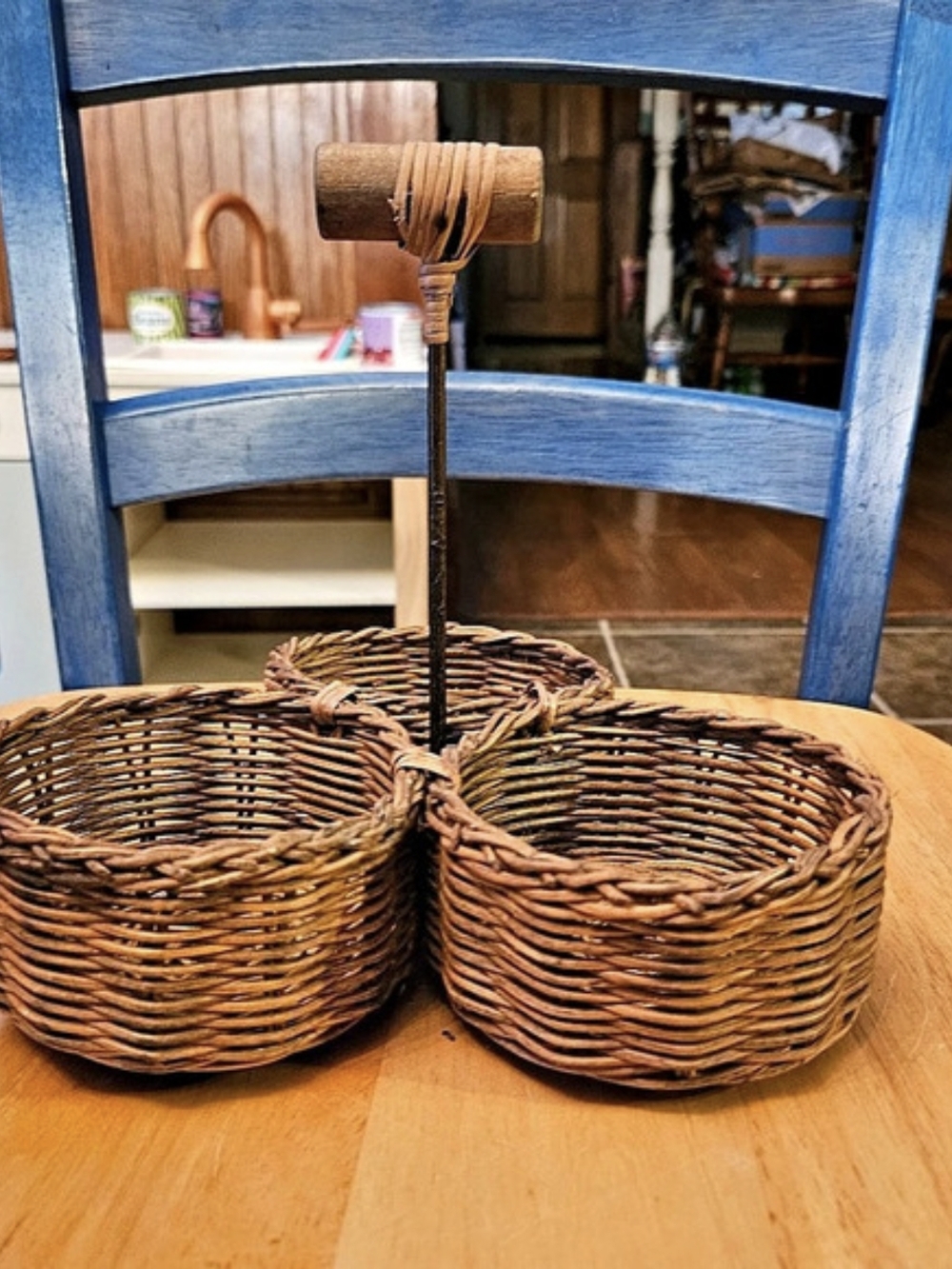 Wicker Three-Compartment Basket Organizer in Brown